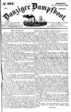 Danziger Dampfboot für Geist, Humor, Satire, Poesie, Welt- und Volksleben, Korrespondenz, Kunst, Literatur und Theater vom 20.11.1852