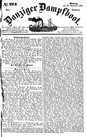 Danziger Dampfboot für Geist, Humor, Satire, Poesie, Welt- und Volksleben, Korrespondenz, Kunst, Literatur und Theater vom 22.11.1852
