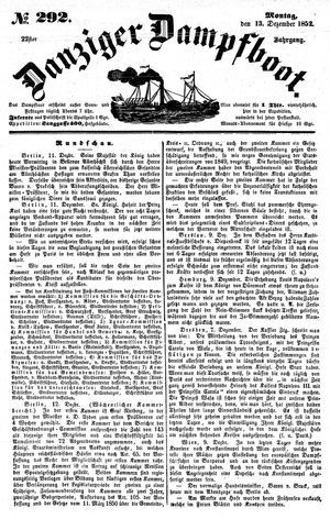 Danziger Dampfboot für Geist, Humor, Satire, Poesie, Welt- und Volksleben, Korrespondenz, Kunst, Literatur und Theater on Dec 13, 1852