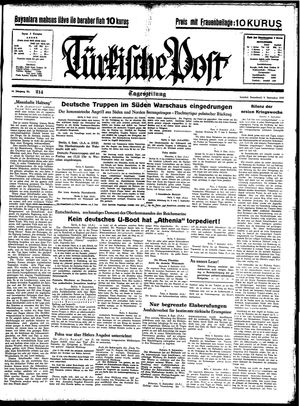 Türkische Post vom 09.09.1939