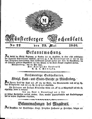 Münsterberger Wochenblatt on May 29, 1840