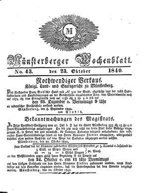 Münsterberger Wochenblatt vom 23.10.1840