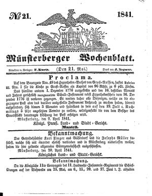 Münsterberger Wochenblatt on May 21, 1841