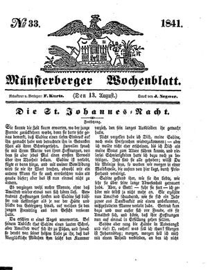 Münsterberger Wochenblatt vom 13.08.1841