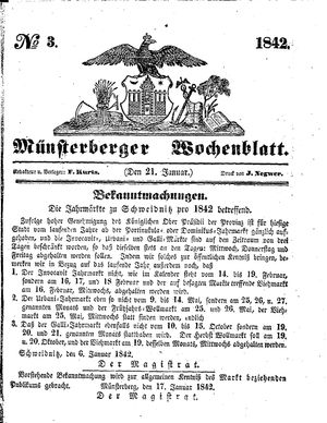 Münsterberger Wochenblatt on Jan 21, 1842