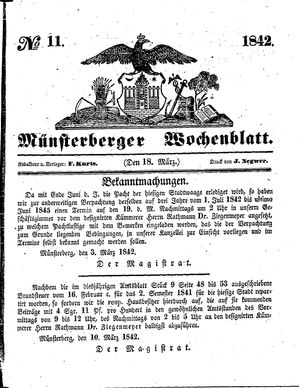 Münsterberger Wochenblatt vom 18.03.1842