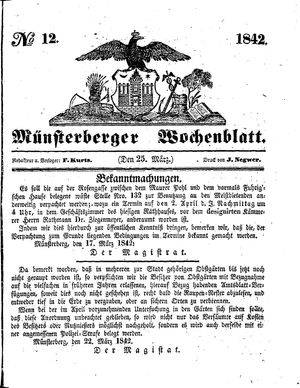 Münsterberger Wochenblatt on Mar 25, 1842