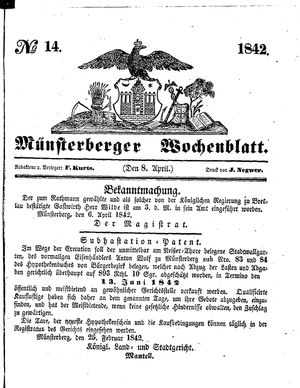 Münsterberger Wochenblatt on Apr 8, 1842