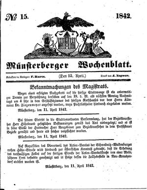 Münsterberger Wochenblatt on Apr 15, 1842
