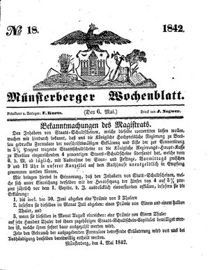 Münsterberger Wochenblatt vom 06.05.1842