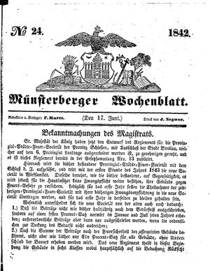 Münsterberger Wochenblatt vom 17.06.1842