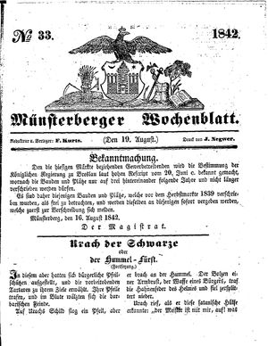 Münsterberger Wochenblatt on Aug 19, 1842