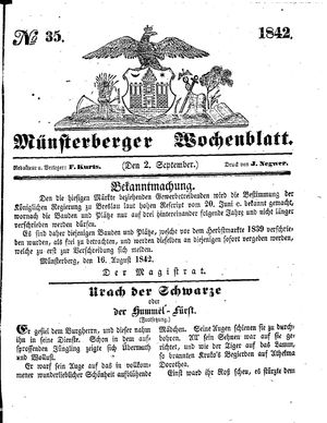 Münsterberger Wochenblatt on Sep 2, 1842