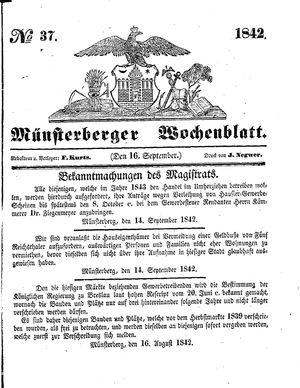 Münsterberger Wochenblatt vom 16.09.1842