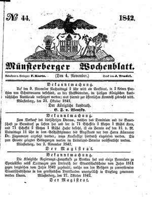 Münsterberger Wochenblatt vom 04.11.1842