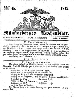 Münsterberger Wochenblatt on Nov 11, 1842
