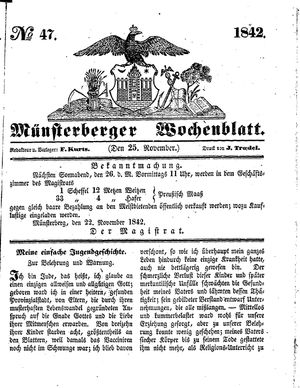 Münsterberger Wochenblatt vom 25.11.1842
