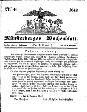Münsterberger Wochenblatt on Dec 9, 1842