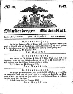 Münsterberger Wochenblatt vom 16.12.1842