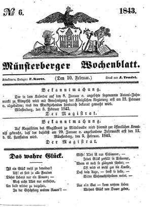 Münsterberger Wochenblatt on Feb 10, 1843