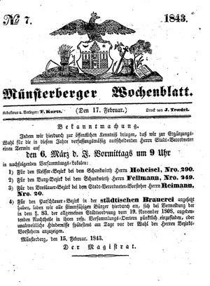 Münsterberger Wochenblatt vom 17.02.1843