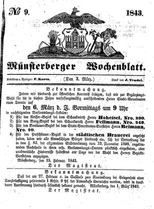 Münsterberger Wochenblatt vom 03.03.1843