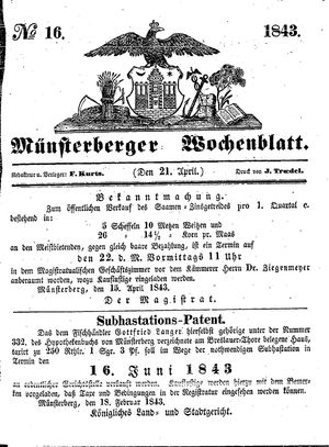 Münsterberger Wochenblatt on Apr 21, 1843