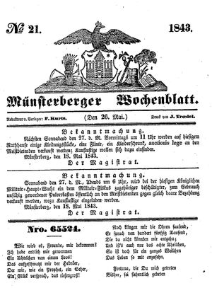 Münsterberger Wochenblatt vom 26.05.1843