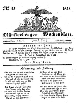 Münsterberger Wochenblatt vom 09.06.1843