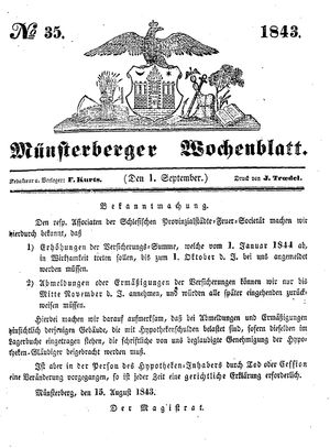 Münsterberger Wochenblatt vom 01.09.1843