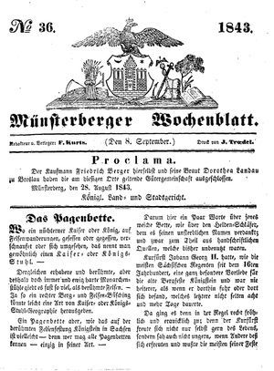 Münsterberger Wochenblatt on Sep 8, 1843
