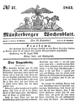 Münsterberger Wochenblatt vom 15.09.1843