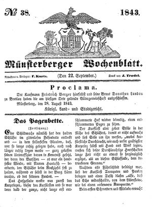 Münsterberger Wochenblatt on Sep 22, 1843