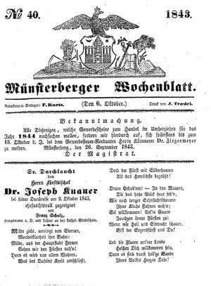 Münsterberger Wochenblatt on Oct 6, 1843