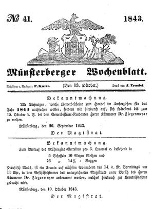 Münsterberger Wochenblatt on Oct 13, 1843