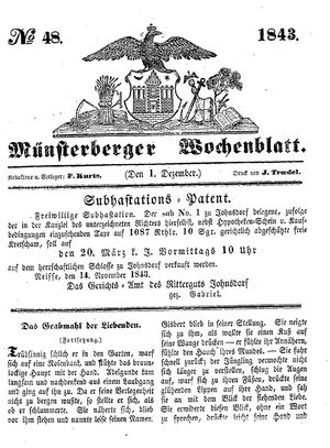 Münsterberger Wochenblatt on Dec 1, 1843
