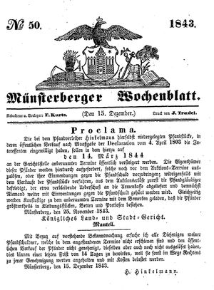 Münsterberger Wochenblatt on Dec 15, 1843