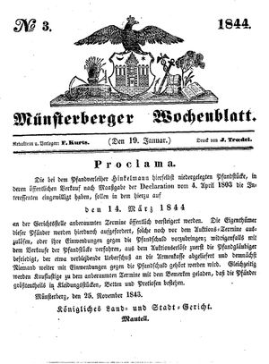 Münsterberger Wochenblatt on Jan 19, 1844