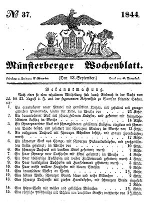 Münsterberger Wochenblatt on Sep 13, 1844