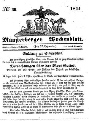 Münsterberger Wochenblatt on Sep 27, 1844