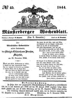 Münsterberger Wochenblatt on Nov 8, 1844