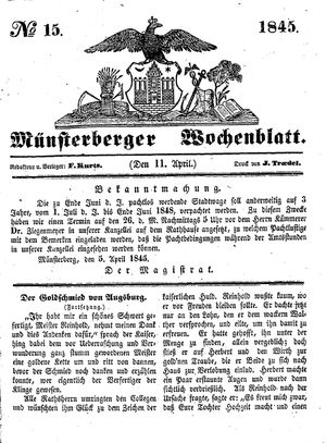 Münsterberger Wochenblatt vom 11.04.1845