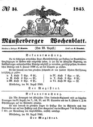 Münsterberger Wochenblatt on Aug 22, 1845