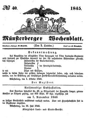 Münsterberger Wochenblatt on Oct 3, 1845