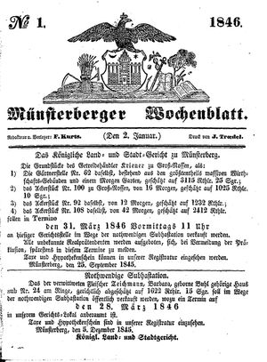 Münsterberger Wochenblatt vom 02.01.1846