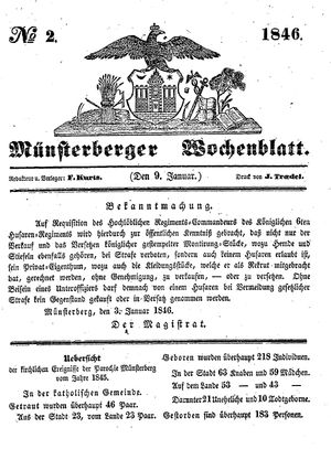 Münsterberger Wochenblatt vom 09.01.1846