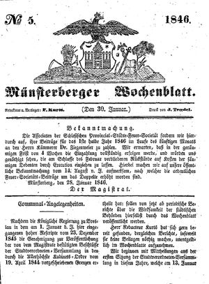 Münsterberger Wochenblatt vom 30.01.1846