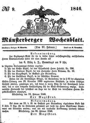 Münsterberger Wochenblatt vom 27.02.1846