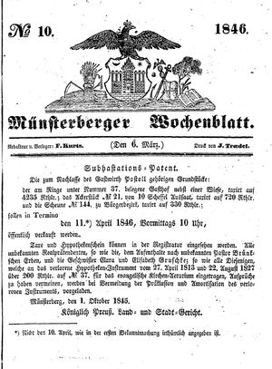 Münsterberger Wochenblatt vom 06.03.1846