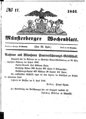 Münsterberger Wochenblatt vom 24.04.1846